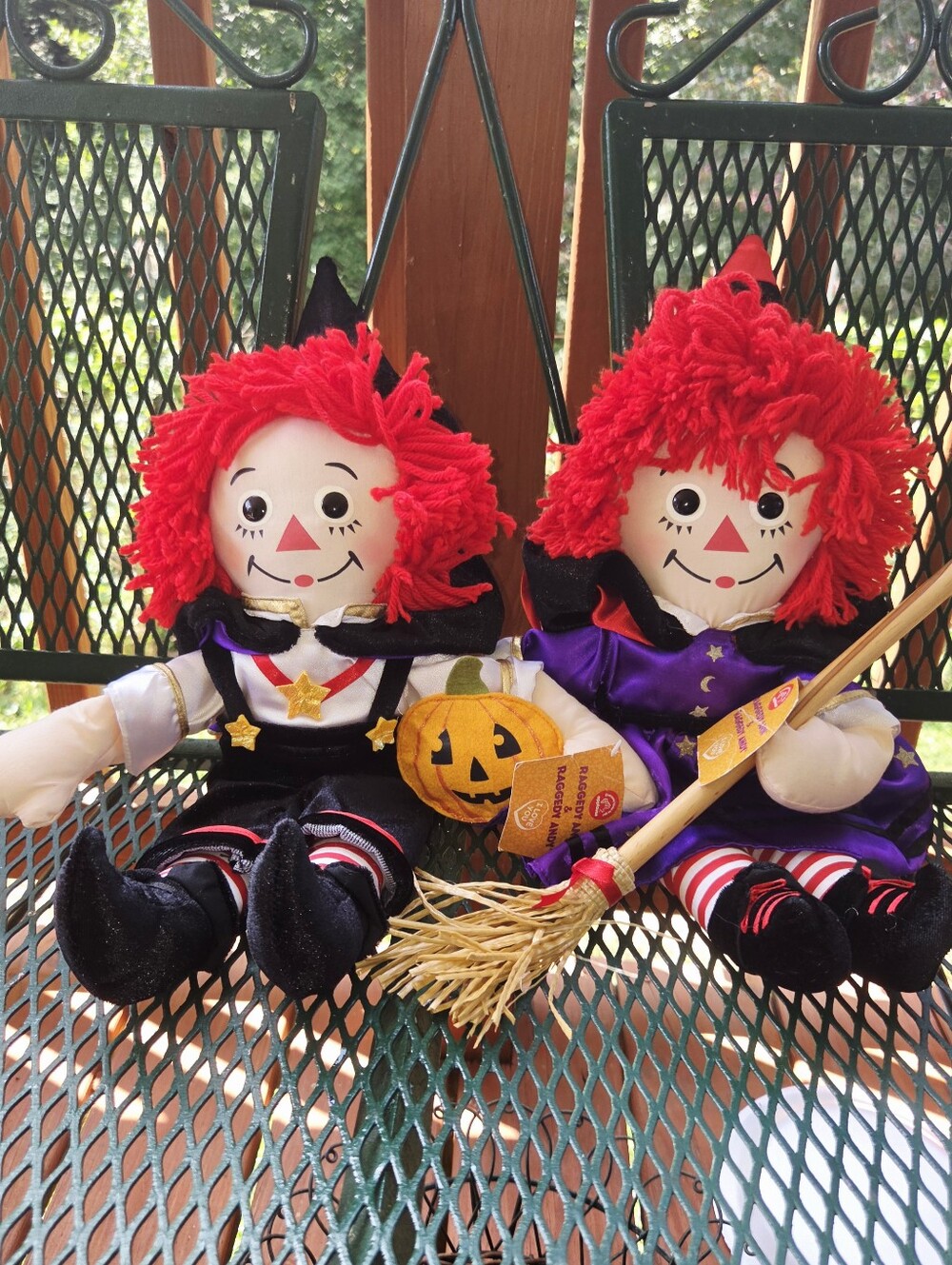 Vintage Raggedy Ann & Andy Halloween Dolls Set Witch Pumpkin Broom NWT